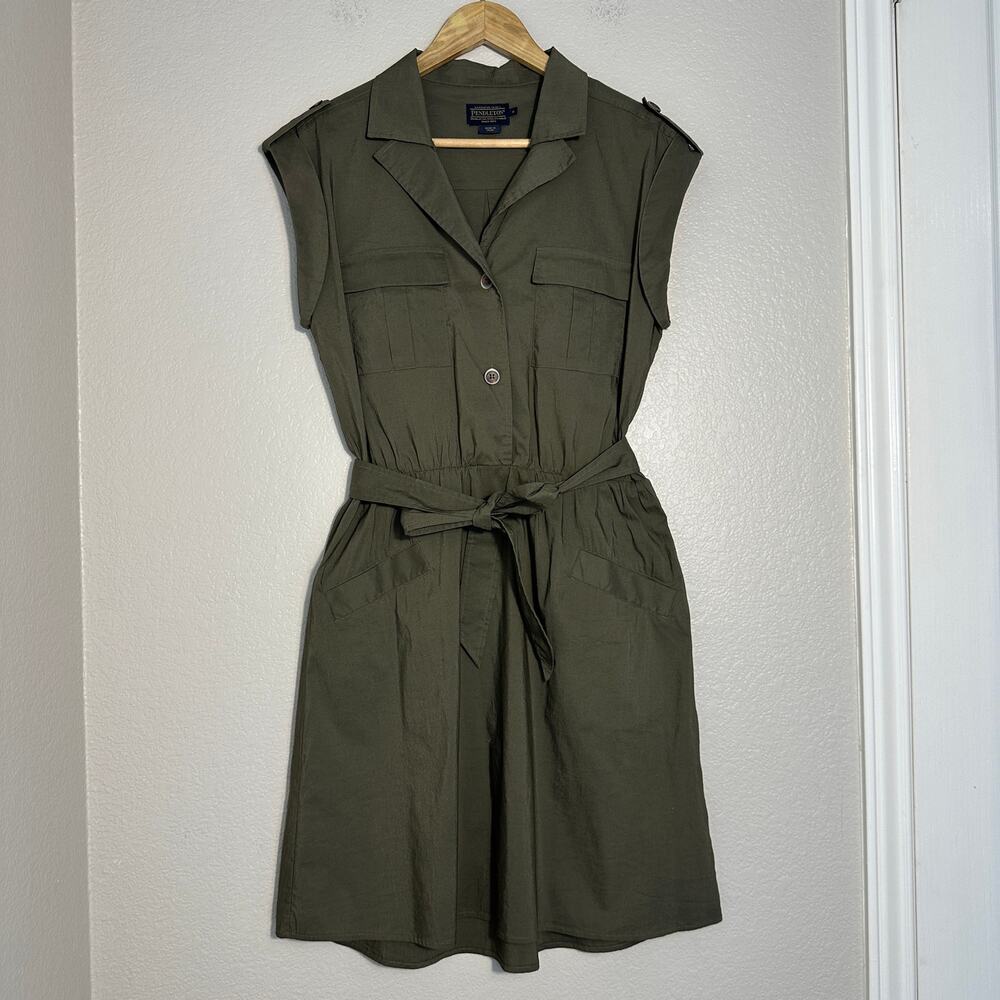 Pendleton Olive Green Collared Safari‎ Dress, Shoulder Tab Belted Military, 8